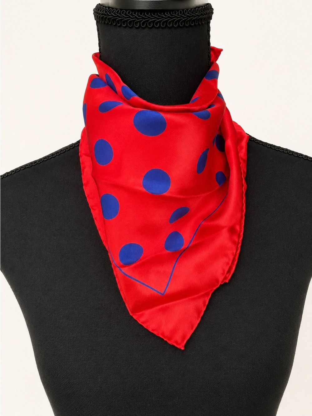 Pure Silk Red Blue Polka Dot Scarf Made in Italy Square Neck Scarf